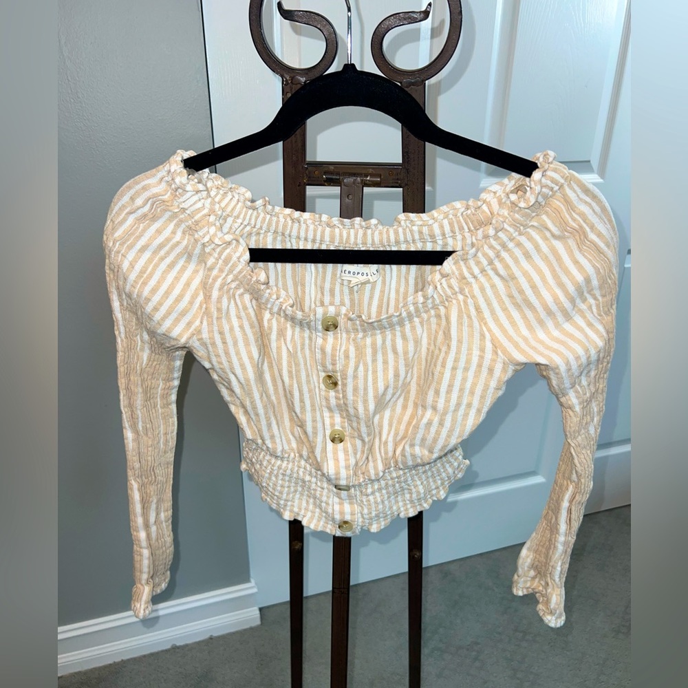 Aeropostale long sleeve striped top with button front